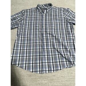 Puritan Shirt Men’s Extra Large Button Down Short Sleeve Blue Plaid